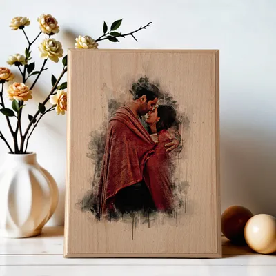 Drawing Effect Personalized Photo Printed Wooden Photo for Couples