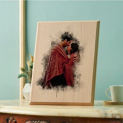 Drawing Effect Personalized Photo Printed Wooden Photo for Couples