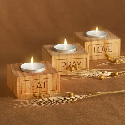 Eat | Pray | Love Motto Designed 3-Piece Wooden Candle Set
