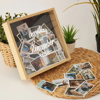 Wooden Memory Photo Box as Gift for Her with Everything I Want Remember Motto