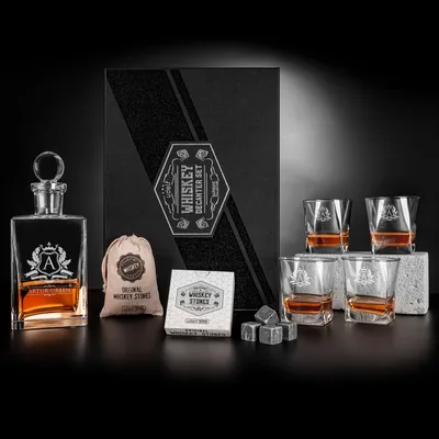 Family Gifts Special Personalized Orkney Whiskey Set with 4 pcs Whiske Glasses and Decanter