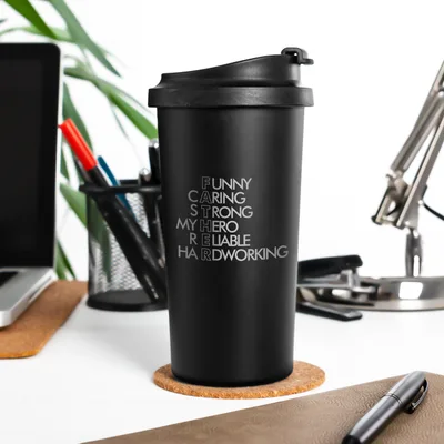 Father's Day Anagram Design Matte Black Steel Thermos Cup