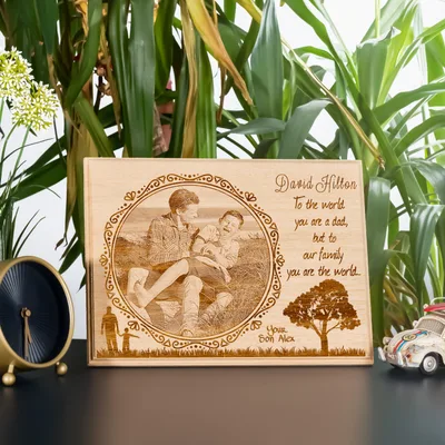 Father's Day Gift Wıth Message Personalized Wooden Photo