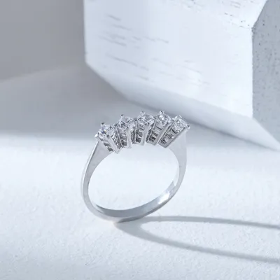 Five Stone Silver Diamond Ring Perfect for