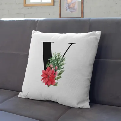 Floral Decorative Pillow with Initial Design