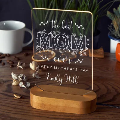 Flower Design Gift for Mom the Best Mom Ever Personalized 3D LED Lamp