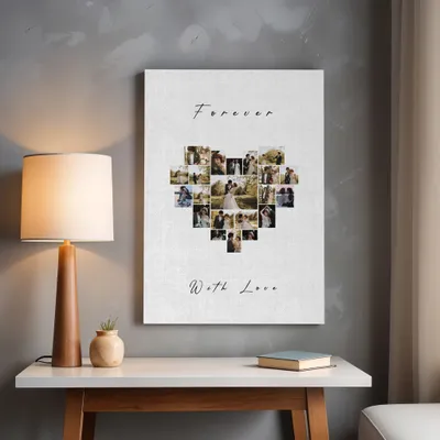 Forever With Love Heart Collage Photo Printed 15.75 x 23.5 Art Print for Anniversary Gift