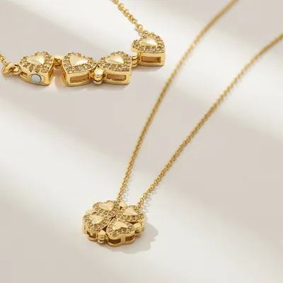 Four Leaf Clover Minimal Heart Necklace