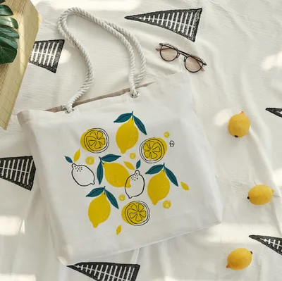 Fresh Lemon Pattern Canvas Tote Bag