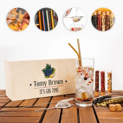 Fruity Design Personalized Gifts for Friends Special Gin Set with Wooden Box