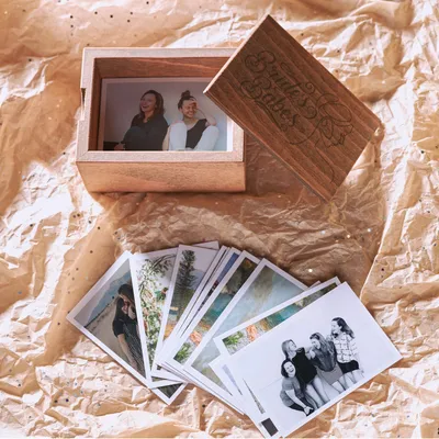 Gift for Bridesmaids as 70-Picture Bride's Babes Wooden Photo Box for Bride Gift