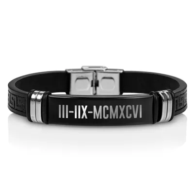 Gift Leather Bracelet with Roman Numeral Date Written