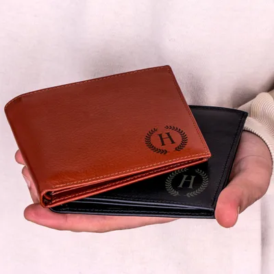 Gifts for Boyfriend Initial Design Genuine Leather Wallet