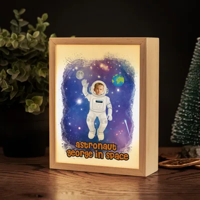 Gifts for Boys Astronaut Consept Personalized Photo Printed Wooden Lamp Box
