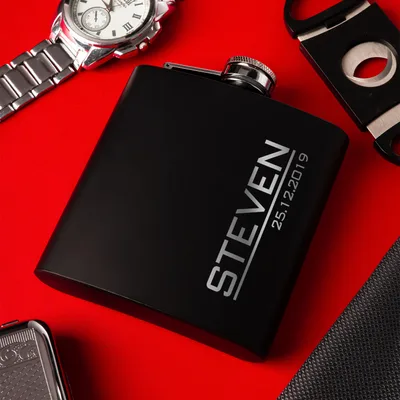 Gifts for Friends Minimal Design Personalized Matte Black Hip Flask