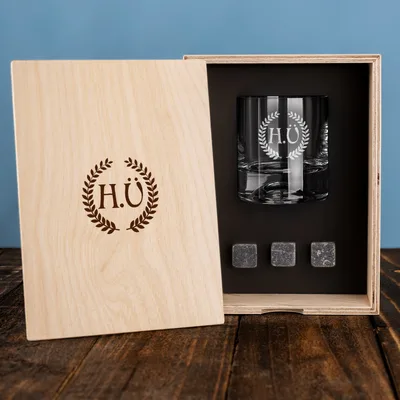 Gifts for Him Whiskey Glass Set Wooden Box