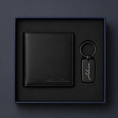 Personalised Leather Wallet and Keyring Gift Set for Men