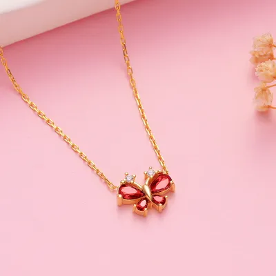 Gold Plated Necklace with Butterfly Pendant Made of Zirconia Stones