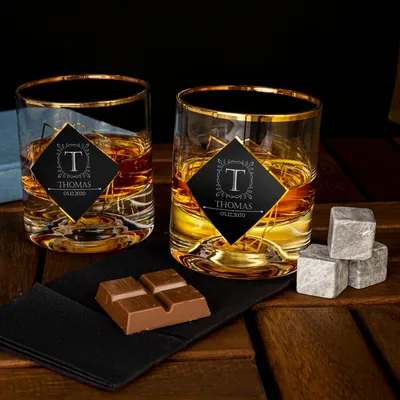 Gold Series 2 Piece Personalized Whiskey Glasses Set with Custom Logo