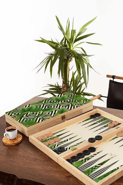 Green Leaves Minimal Handmade Modern Backgammon Set