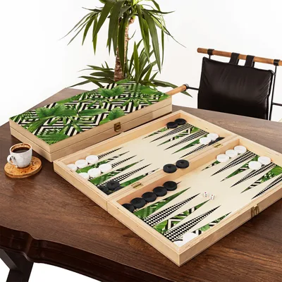 Green Leaves Minimal Handmade Modern Backgammon Set