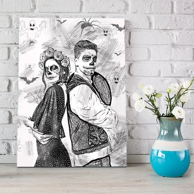 Halloween Gifts Charcoal Drawing Effect Canvas Print15.75x11.8