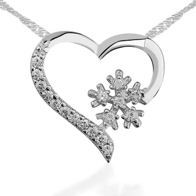 Heart and Snowflake Design Zircon Stone Silver Necklace