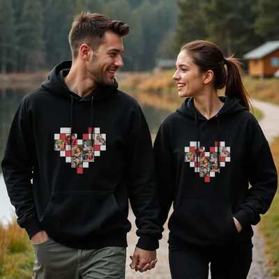 Heart Photo Collage Couple's Hooded Sweatshirt