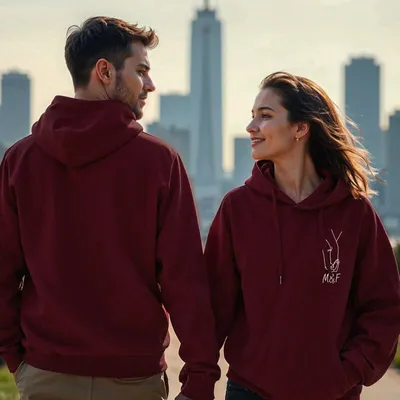 Holding Hands Design Personalized Matching Hoodie Set with Initials