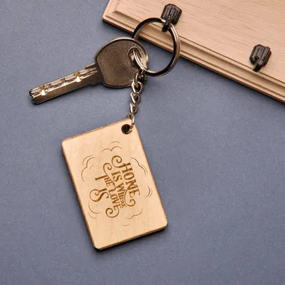 Home Is Where Love Is Engraved Wooden Keychain