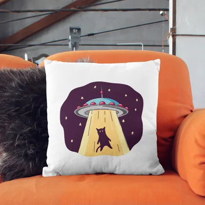 Humorous Minimal Printed Pillow with Alien Cat Design