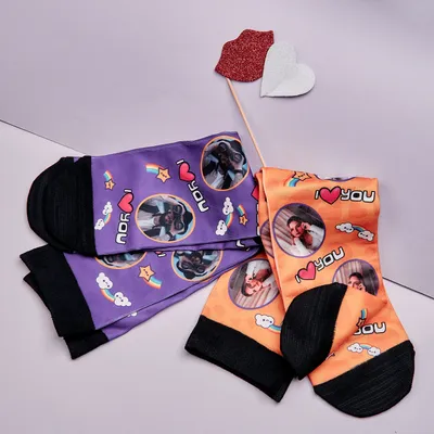 I Love You Design 2 Pairs Personalized Photo Ptinted Socks