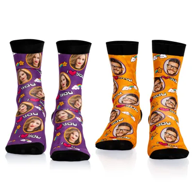 I Love You Design 2 Pairs Personalized Photo Ptinted Socks