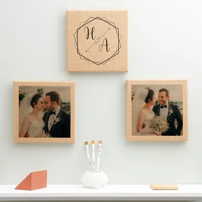 Initial and Photos Printed Personalized Wicker Painting Set 3pcs Set