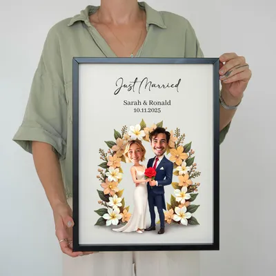 Just Married Personalized Caricature Frame Gift