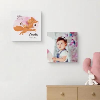 Little Warrior | 2 Piece Baby Room Canvas Art Print with Photo and Name Customization