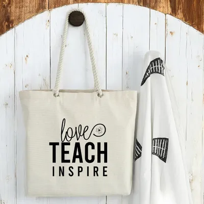 Love Teach Inspire Canvas Tote Bag for Teachers and Educators