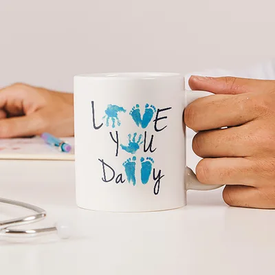 Love You Dad New Father Coffee Cup Gift with Baby Hand Footprint