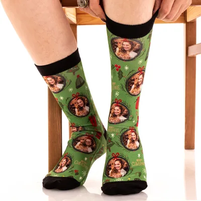 Merry Christmas Personalized Photo Printed Socks