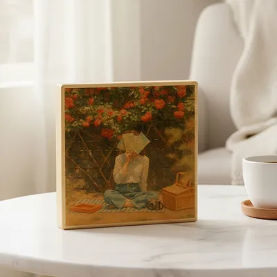 Mini Wooden Photo Block with Watercolor Effect