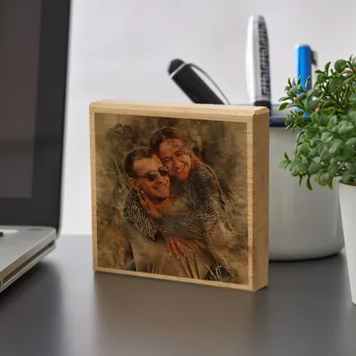 Mini Wooden Photo Block with Watercolor Effect