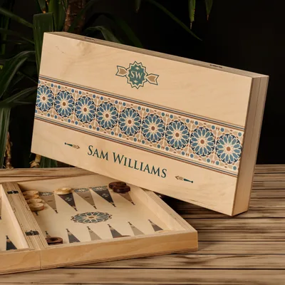 Minimal Design Hand Made Modern Backgammon Set with Personalized Name