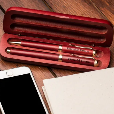 Minimal Design Office Gifts 2 Piece Pen Set with Wooden Box