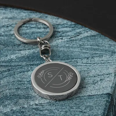 Minimalist Initial Design Round Metal Keychain