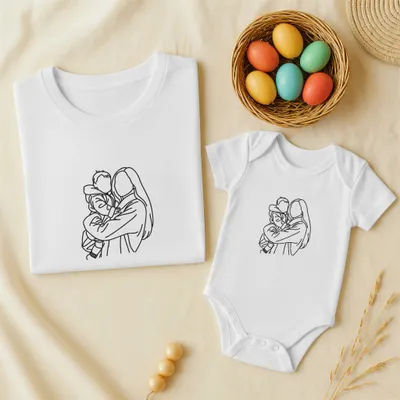 Mom’s First Mother’s Day Gift Custom Matching Line Art T-shirt Set