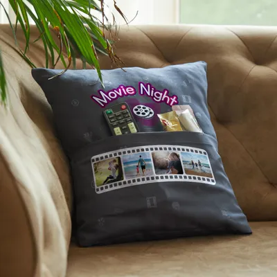 Movie Night Photo Printed Snack-Pocketed Throw Pillow