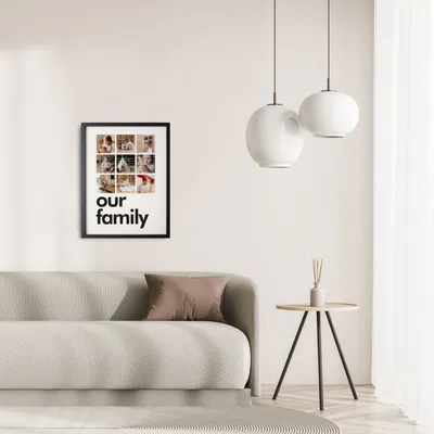 Multi-Photo Black Adhesive Frame with Printing for Family Gifts