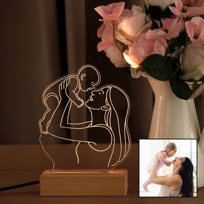 My First Mother’s Day Gift for Mom Line Art LED Lamp