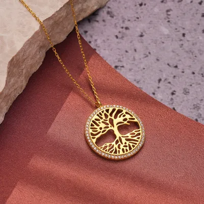 Mythological Tree Pendant Gold Plated Necklace