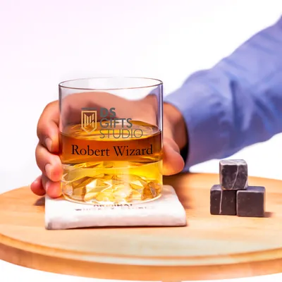 Name and Logo Printed Whiskey Glass with Wooden Box